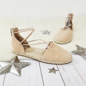Eileen Fisher Lace-Up Espadrille Sandals Toffee Cream nude leather size 6.5